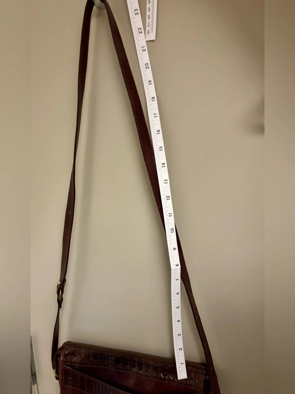 Vintage Brahmin Crossbody Bag featuring rich brown leather with woven details - Picture 6 of 14